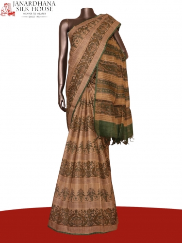 Pure Floral Peacock Tussar Silk Saree